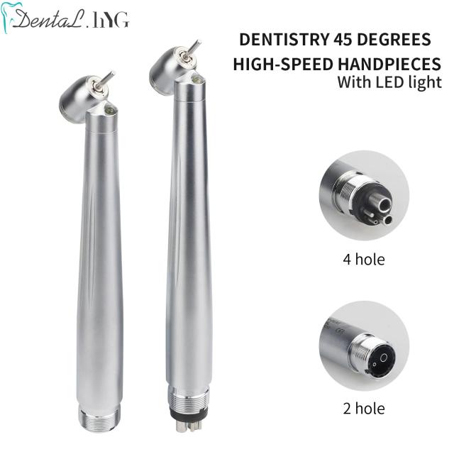 Dental 45 Degree LED High Speed Handpiece E-generator Integrated Small Head Push Button Handpiece Single Water Spray on Productcaster.