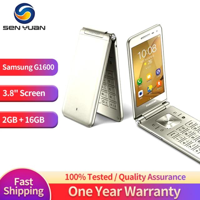 Original Samsung Galaxy Folder G1600(2016) 4G LTE CellPhone 3.8'' 2GB RAM 16GB ROM Dual SIM Android Flip Mobile Phone on Productcaster.