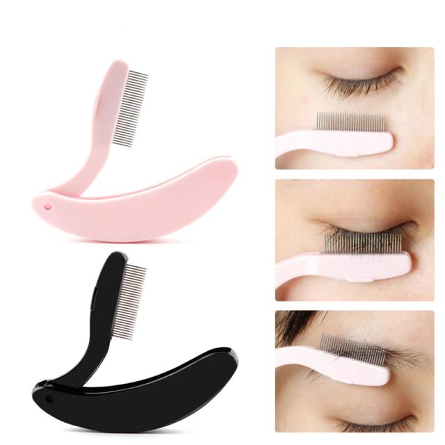 Foldable Ultra-fine Steel Needle Eyebrow Eyelashes Eye Brow Extension Brush Metal Comb Cosmetic Makeup Tools Pink Black on Productcaster.