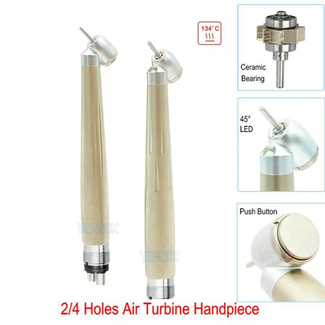 Dental 45 Degree High Speed Air Turbine Handpiece Standard Push Button 2/4 Hole Single Water Spray Dentist Tools on Productcaster.