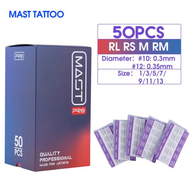 50pcs/Box Mixed Size RL/RS/RM/M Sterilized Mast Tattoo PRO Cartridge Needles Permanent for Tattoo Machine Supply 0.3mm/0.35mm on Productcaster.