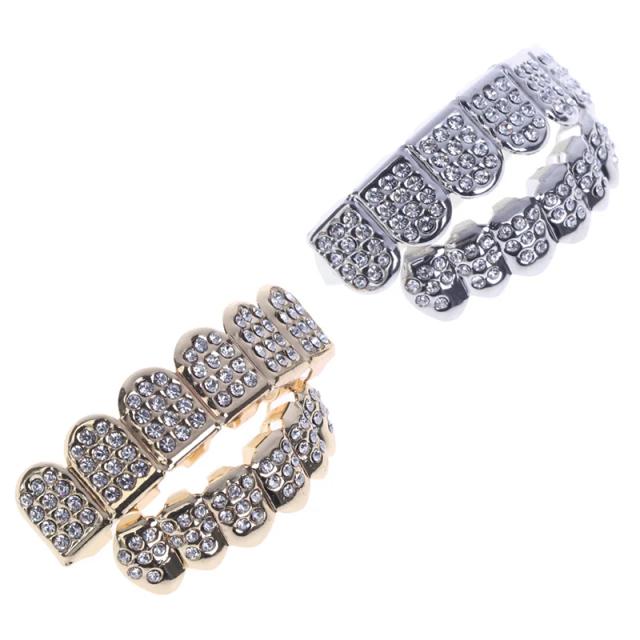 1pcs/1set Fshion Gold/silver Teeth Top Bottom Men Women Diamond Jewelry Stylish And Luxury Gift on Productcaster.