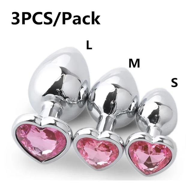 Anal Plug Heart 3 Sizes Stainless Steel Crystal Anal Plug Removable Butt Plug Stimulator Anal Sex Toys Prostate Massager Dildo on Productcaster.