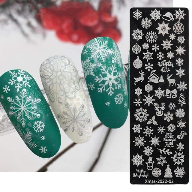 Festive Christmas Nails Stamping Plate Snowflakes Winter Holiday Joy Design Printing Stencil Templates Manicure Tool #Xmas-2022 on Productcaster.