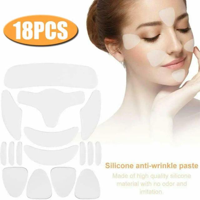 18PCS Reusable Silicone Wrinkle Removal Sticker Facial Lifting Strips Forehead Neck Line Remover Eye Patches Anti Aging Skin Pad on Productcaster.