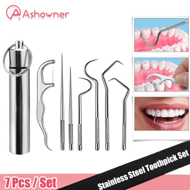 Stainless Steel Toothpick Set Tooth Flossing Reusable Toothpicks Portable Toothpick Floss Oral Hygiene Care Teeth Tartar Remover on Productcaster.