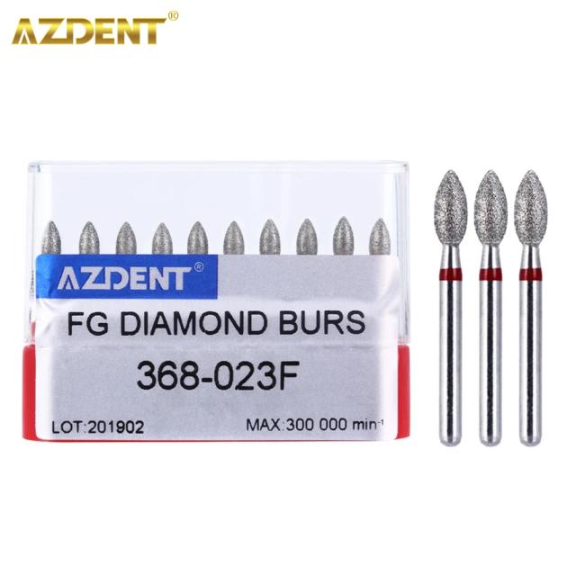 AZDENT 10PCS/Box Dental FG Diamond Burs Fine Drills Football Shape Model 368-023F 379-023F for High Speed handpiece on Productcaster.