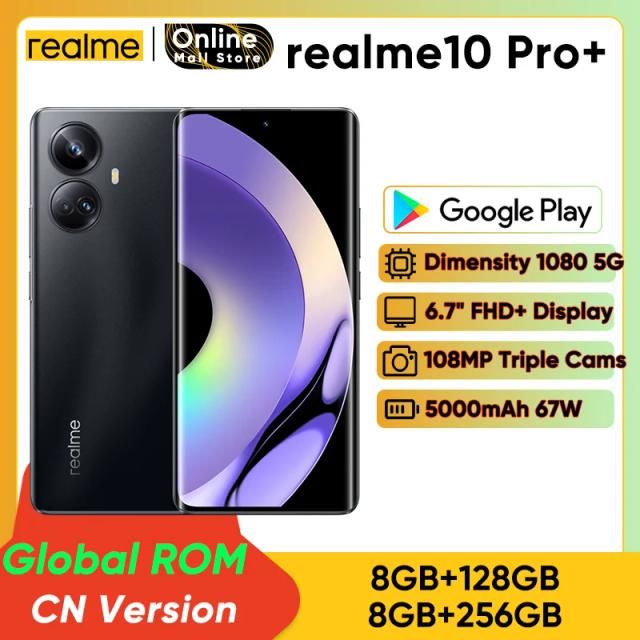 Global ROM 2022 New realme 10 Pro Plus 128GB / 256GB Dimensity 1080 5G Mobile 5000mAh 67W 108MP Triple Camera NFC Android 13 on Productcaster.