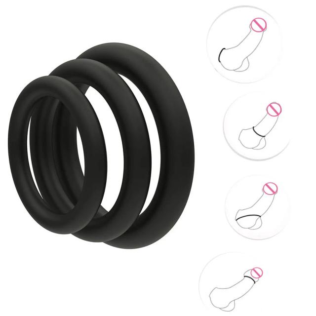 Cock Ring Durable Silicone Penis Rings Men Ejaculation Delay Rubber Sex Toys Rings for Male 3pcs/Set on Productcaster.