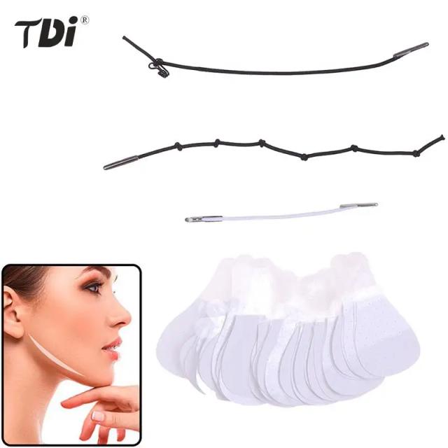 10/20Pcs Invisible Thin Face Stickers V-Shape Fast Lifting Facial Lift Up Neck Eye Double Chin Wrinkle Makeup Tape With 4 Ropes on Productcaster.