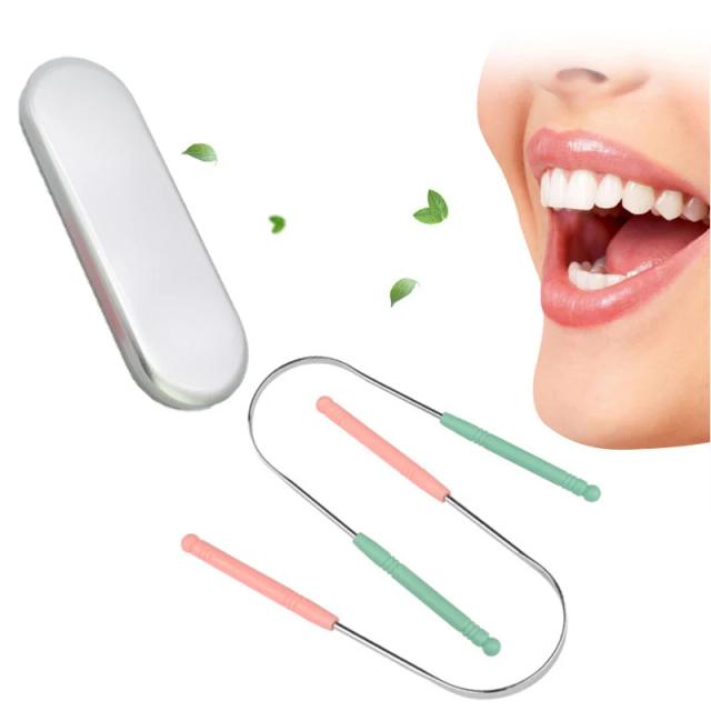 Stainless Steel Tongue Scraper With Box Tongue Coated Cleaner Brush Keep Fresh Breath Toothbrush Oral Hygiene Care Cleaning Tool on Productcaster.