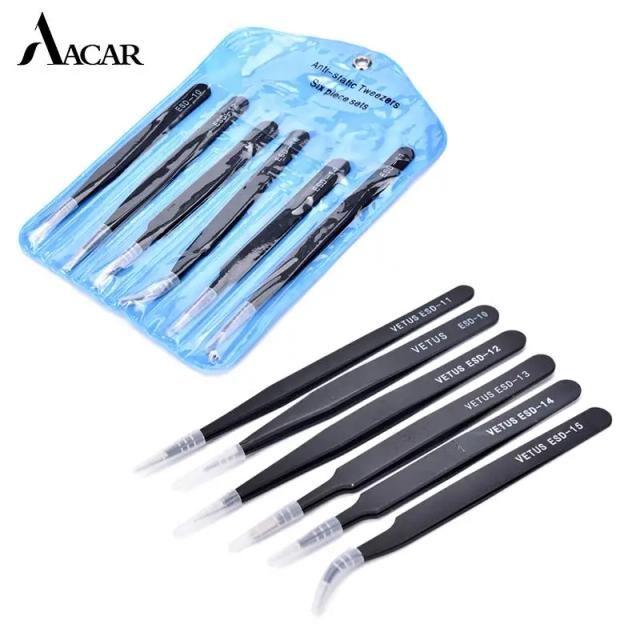 6pcs/set Esd Anti-static Stainless Steel Tweezer Set Hand Tool Set Maintenance Repair Tool Kit Anti Static Model Making Tool on Productcaster.