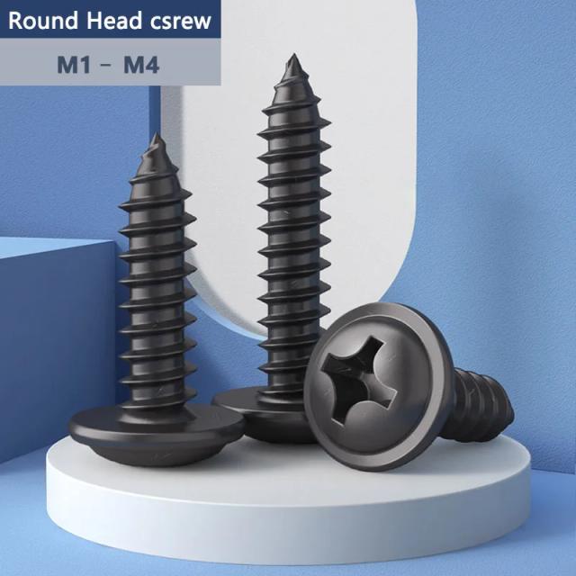 M1.2M1.4M2M2.3M2.6M3M4 Black Zinc Hardened Phillips Cross Round Head Self-tapping Screws With Washer Collar Wood Screw Bolt on Productcaster.