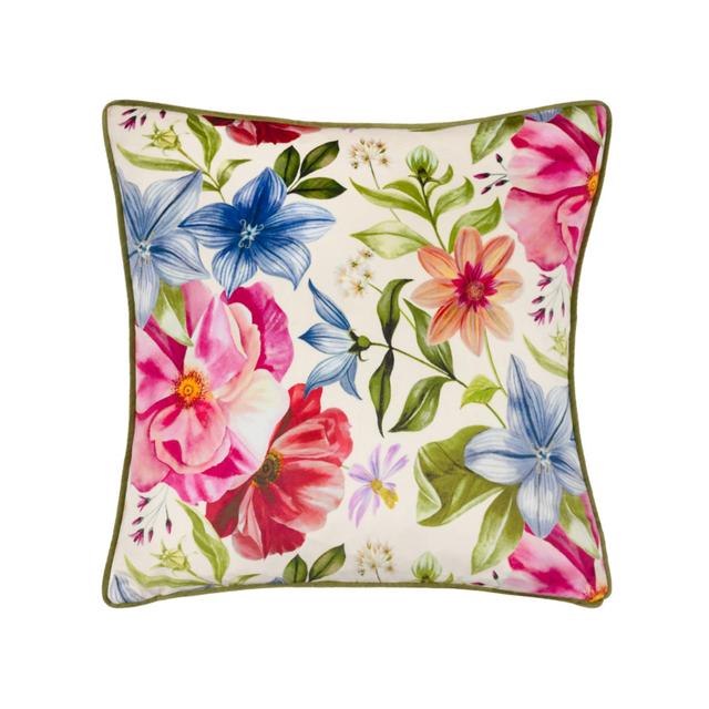 Wylder Nectar Garden Petunia Beige Floral Piped Cushion on Productcaster.