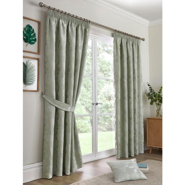 Curtina Bramford Jacquard Pair of Pencil Pleat Curtains in Green on Productcaster.