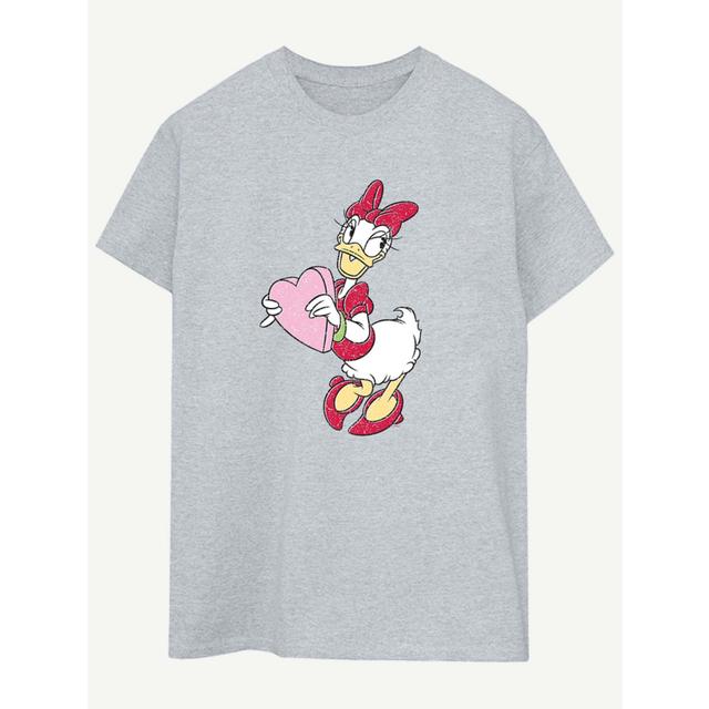 Women's NW2 Disney Daisy Duck Heart Grey Boyfriend Fit T-Shirt - 100% Cotton on Productcaster.