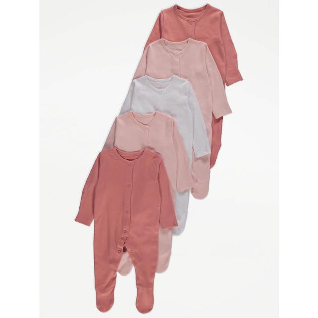 Baby Girls' Long Sleeve Sleepsuits 5 Pack - Pink on Productcaster.