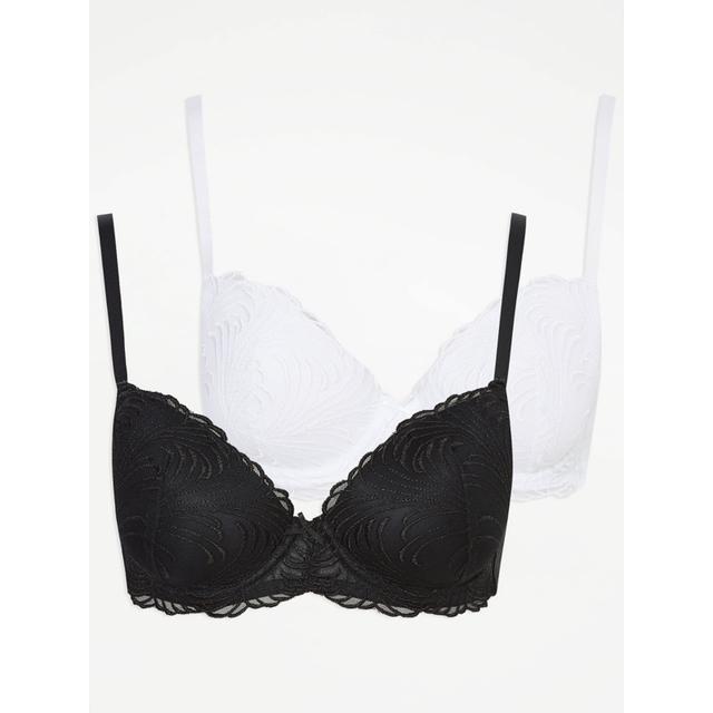 Women's Black White Embroidered T-Shirt Bras 2 Pack Size - 32C on Productcaster.