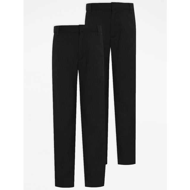 Boys' Charcoal Slim Leg School Trousers 2 Pack on Productcaster.