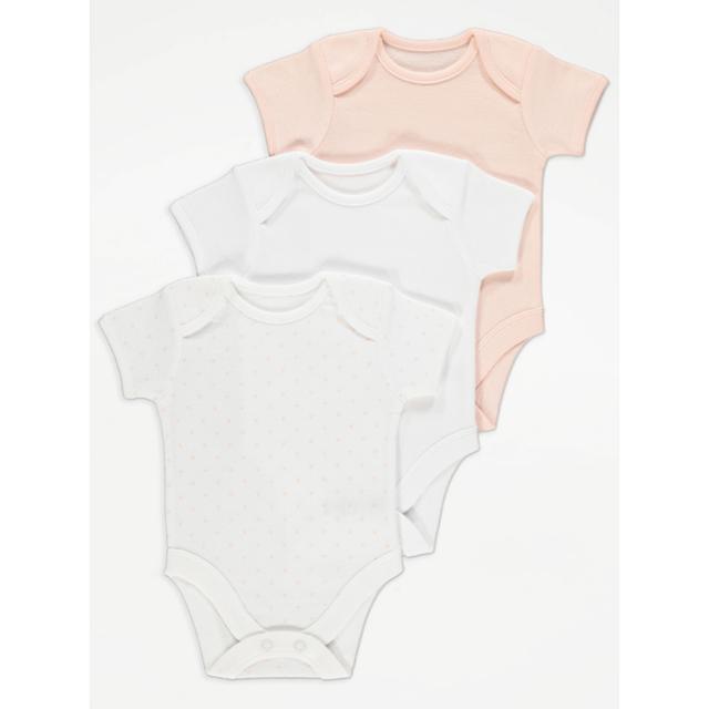 Baby Girls' White Mini Heart Short Sleeve Bodysuits 3 Pack - Pink on Productcaster.