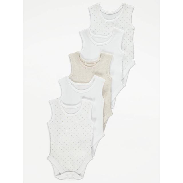 Baby Boys' White Mini Triangle Print Sleeveless Bodysuits 5 Pack - Nude on Productcaster.