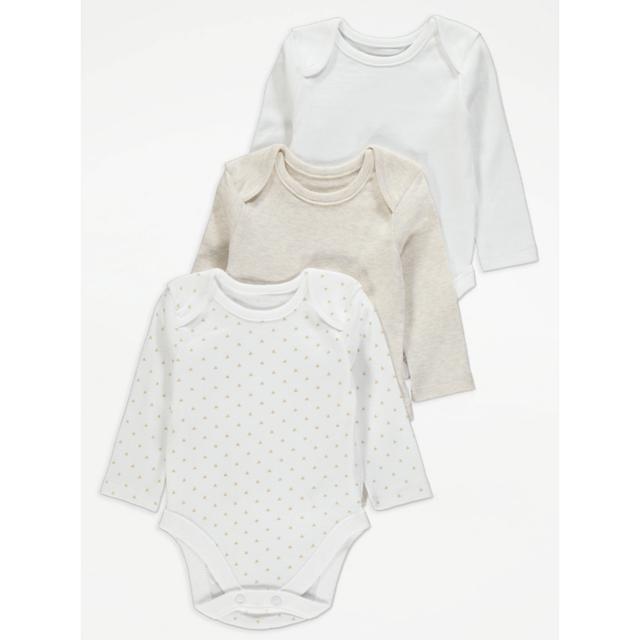 Baby Boys' White Mini Triangle Long Sleeve Bodysuits 3 Pack - Nude on Productcaster.