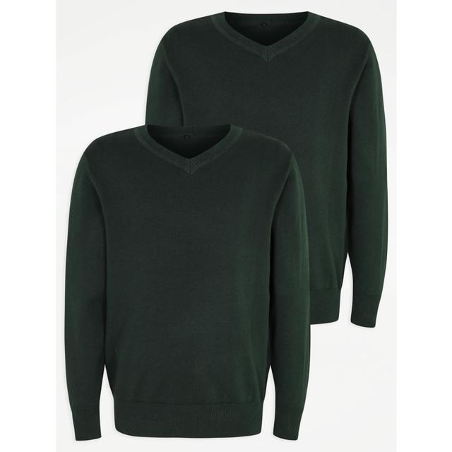 Boys' Bottle green V Neck School Jumper 2 Pack on Productcaster.