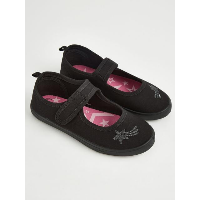 Girls' School Black Shooting Star Plimsolls on Productcaster.