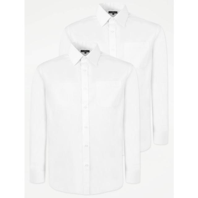 Men's White Regular Fit Long Sleeve Formal Shirts 2 Pack - Size 17.5 - White on Productcaster.