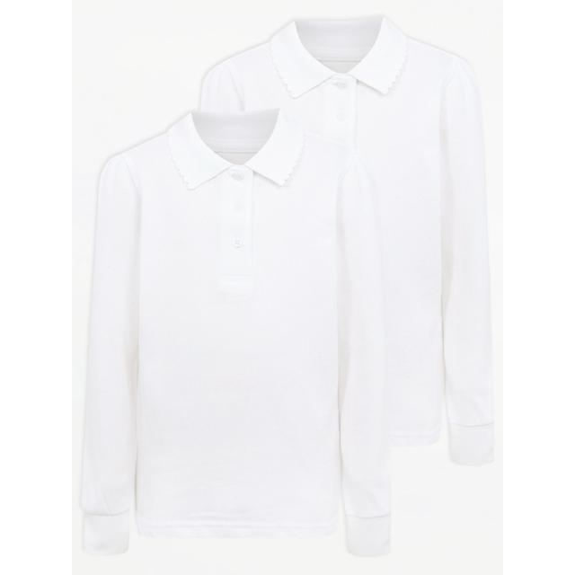 Girls' White Girls' Scallop Long Sleeve School Polo 2 Pack on Productcaster.