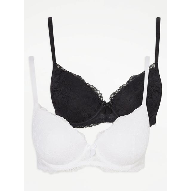 Women's Black Monochrome Lace T-Shirt Bras 2 Pack Size - 38D on Productcaster.