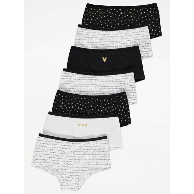 Kids' Glitter Heart Shorts 7 Pack - Black on Productcaster.