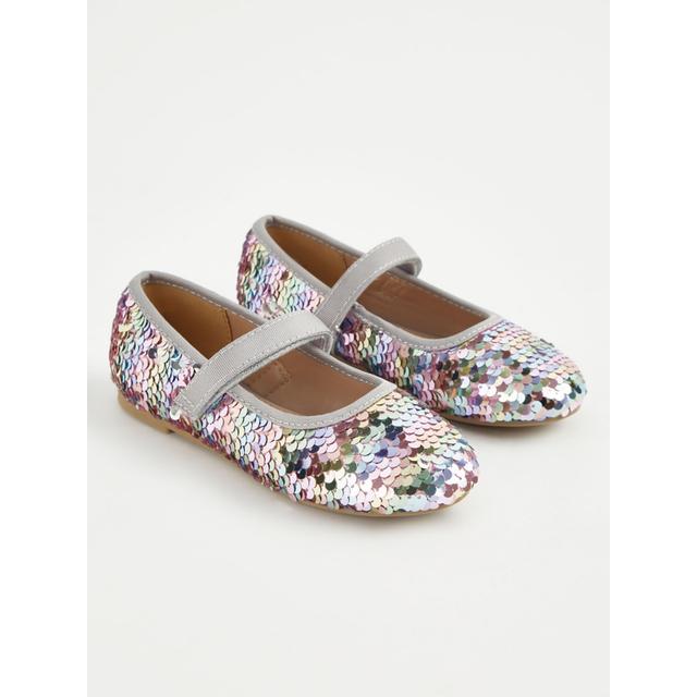 Kids' Rainbow Sequin Strap Ballet Pumps - Light Grey on Productcaster.