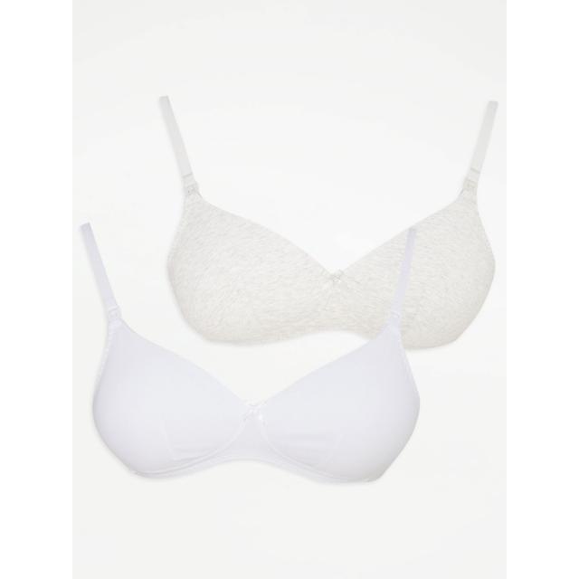 Women's White/Grey Maternity Plain Padded T-Shirt Bras 2 Pack Size - 40DD on Productcaster.