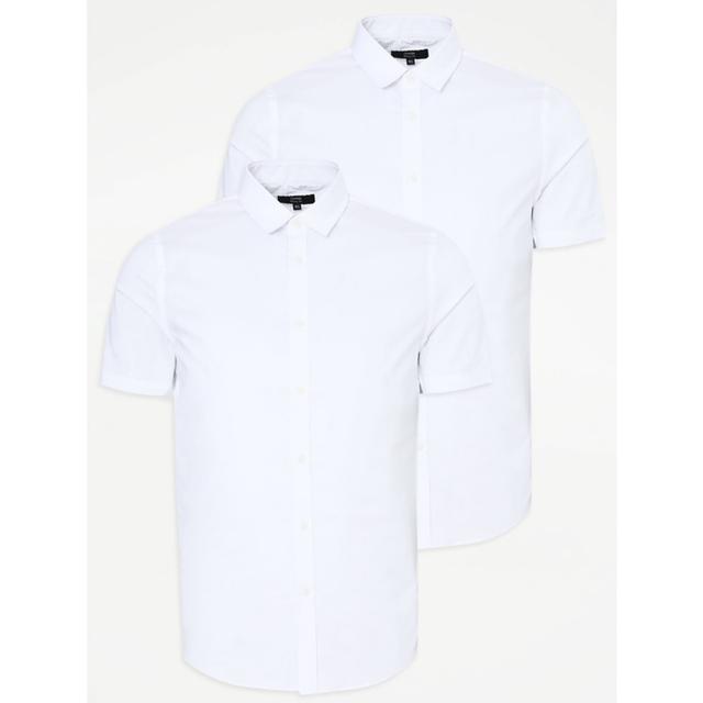 Men's White Short Sleeve Skinny Fit Shirts 2 Pack - Size 15 - White on Productcaster.