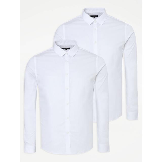 Men's White Long Sleeve Skinny Fit Shirts 2 Pack - Size 17.5 - White on Productcaster.