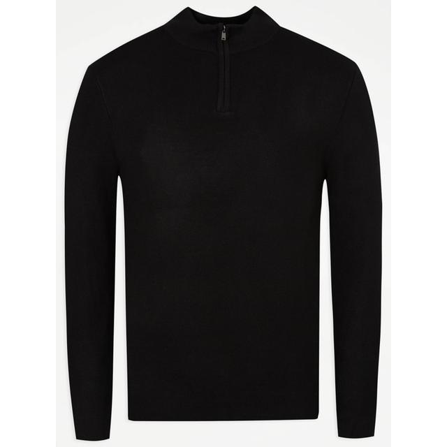 Men's Black Fine Gauge Quarter Zip Jumper - Size Xxxl - Black on Productcaster.