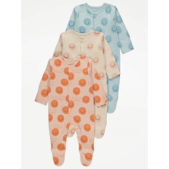 Baby Boys' Smiley Face Long Sleeve Sleepsuits 3 Pack - Multi on Productcaster.