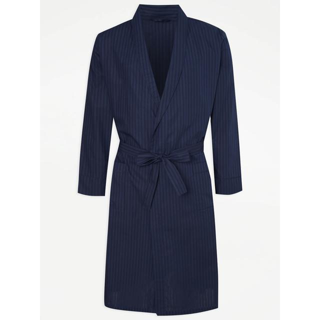 Men's Navy Striped Dressing Gown - Size S - Navy on Productcaster.