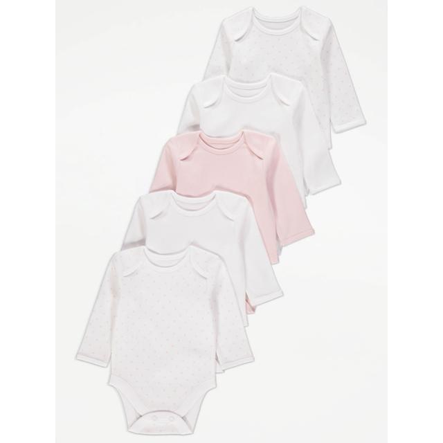 Baby Girls' Mini Heart Long Sleeve Bodysuits 5 Pack - Pink on Productcaster.