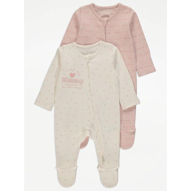 Baby Girls' I Love My Mummy Slogan 2 Way Zip Sleepsuits 2 Pack - Pink on Productcaster.