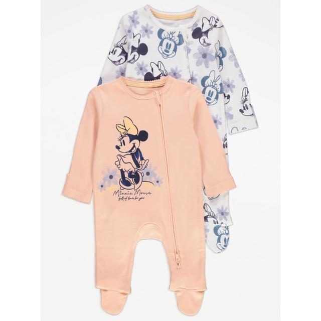 Baby Girls' Disney Minnie Mouse Floral 2 Way Zip Fastening Sleepsuits 2 Pack - Multi on Productcaster.