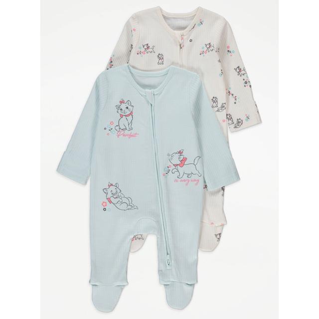 Baby Girls' Disney The Aristocats Marie Ribbed 2 Way Zip Fastening Sleepsuits 2 Pack - Blue on Productcaster.