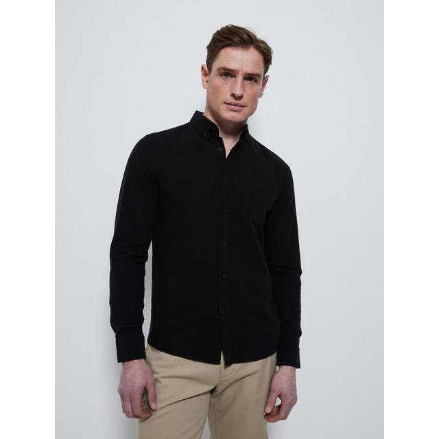 Men's Black Long Sleeve Slim Fit Oxford Shirt - Size S - Black on Productcaster.