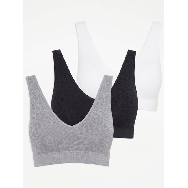 Women's Black V Neck Seamfree Leopard Pull On Bras 3 Pack Size - S on Productcaster.