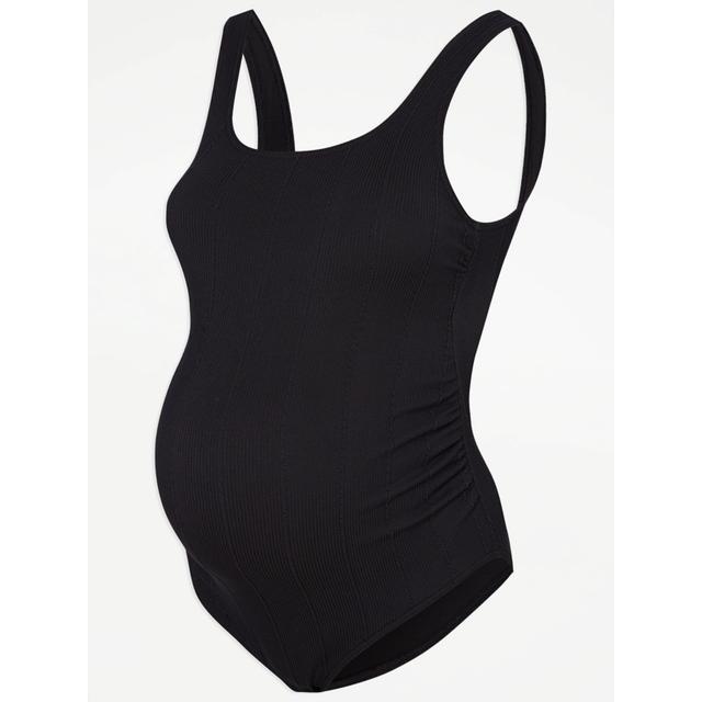 Women's Maternity Black Textured Swimsuit - 93% Polyester 7% Elastane on Productcaster.