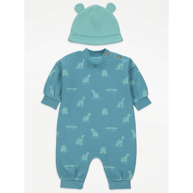 Baby Boys' Blue Dinosaur All In One and Hat Outfit - Turquoise on Productcaster.