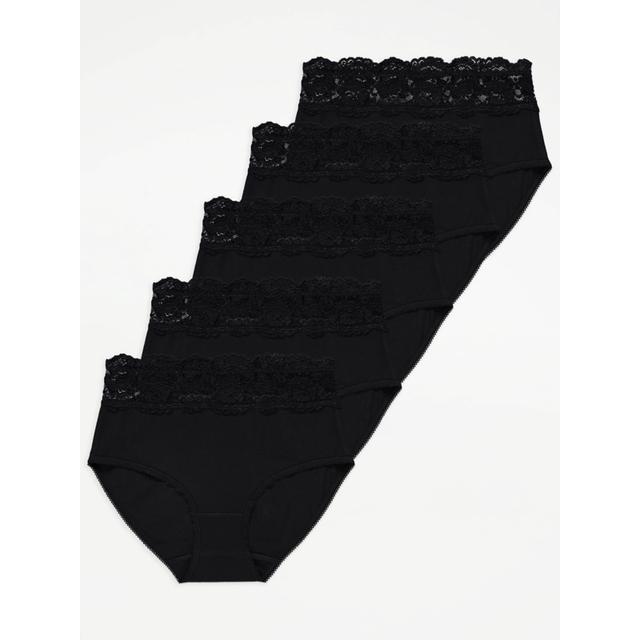 Women's Black Black Lace Top Full Brief Knickers 5 Pack Size - 10 on Productcaster.