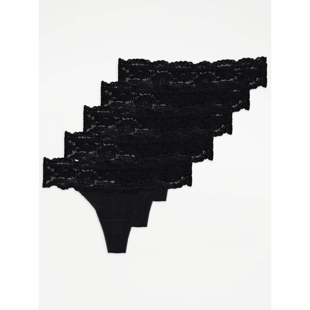 Women's Black Black Lace Top Thongs 5 Pack Size - 14 on Productcaster.