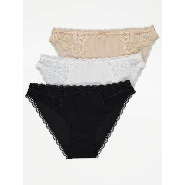 Women's Nude Lace Panel High Leg Knickers 3 Pack Size - 12 on Productcaster.